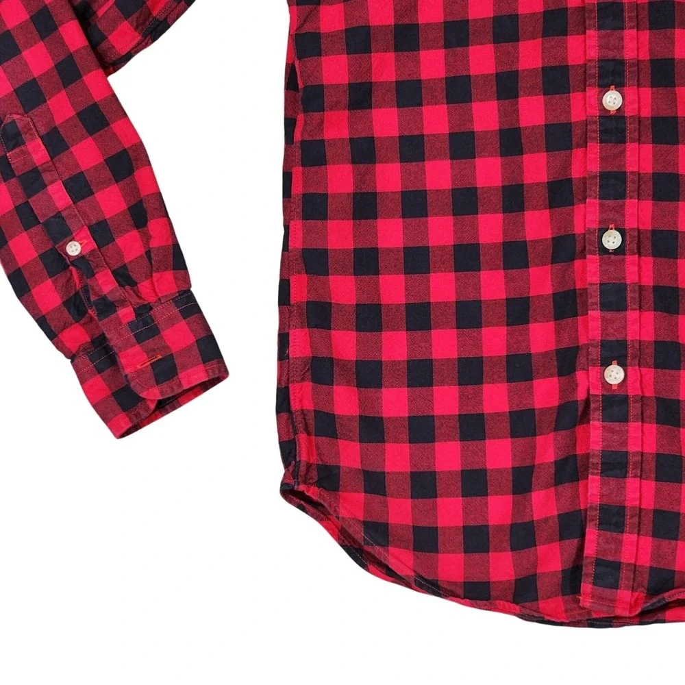 J Crew Oxford Button Down Shirt sz XS Men Buffalo Plaid Red Black‎ Cotton 36x27